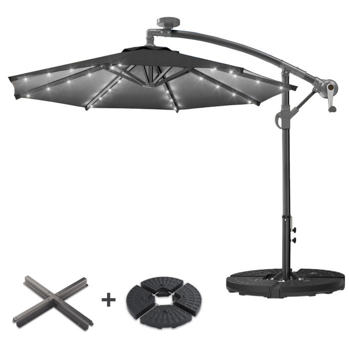 SUN LUCA | Parasoll | Runt | Ø 300 cm | Svart | LED | +Stativ