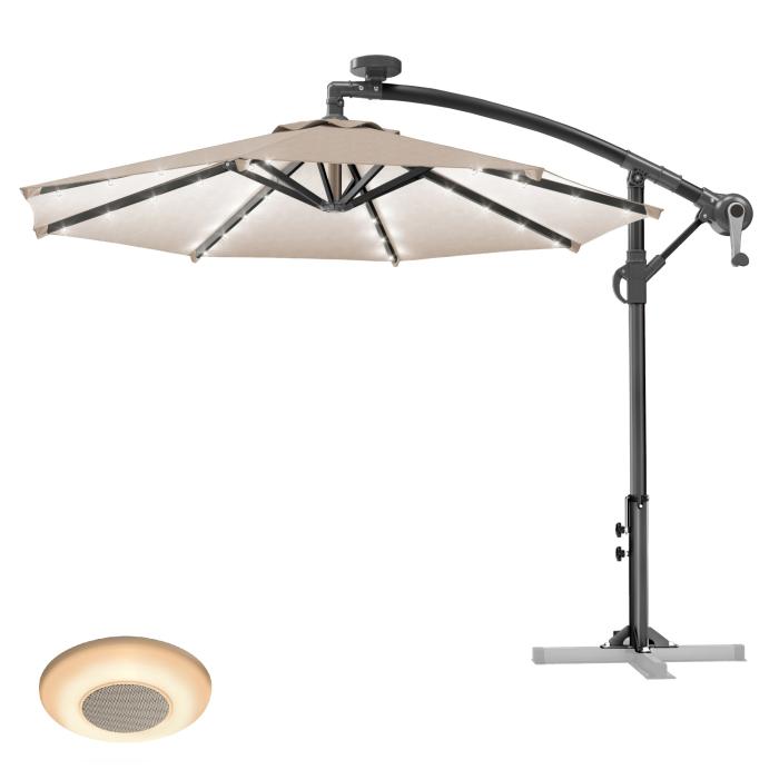 SUN LUCA | Parasol | Round | Ø 300 cm | Taupe | LED | +Music Box