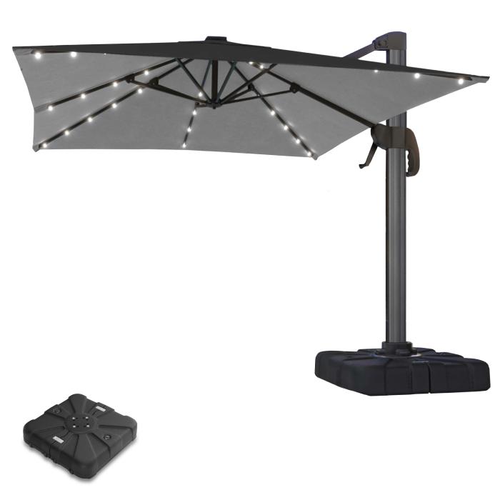 SUN LUIS | Parasoll | Kvadratisk | B:D 300 x 300 cm | Svart | LED | +Stativ