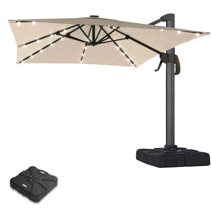 SUN LUIS | Parasoll | Kvadratisk | B:D 300 x 300 cm | Taupe | LED | +Stativ