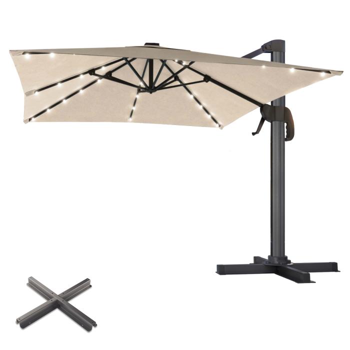 SUN LUIS | Parasoll | Kvadratisk | B:D 300 x 300 cm | Taupe | LED | +Stativ
