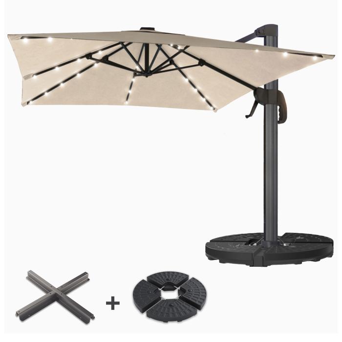 SUN LUIS | Parasoll | Kvadratisk | B:D 300 x 300 cm | Taupe | LED | +Stativ