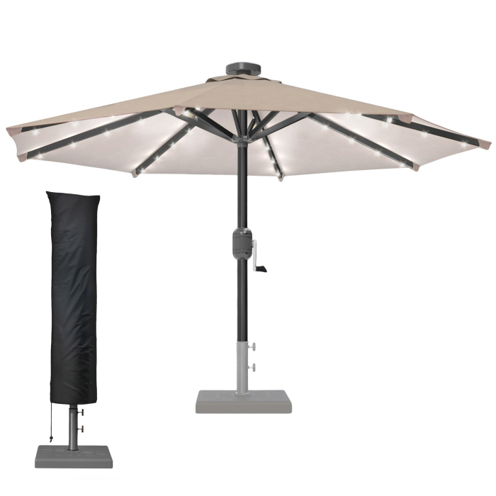 SUN MARINO | Sonnenschirm | Rund | Ø 300 cm | Taupe | LED | +Hülle