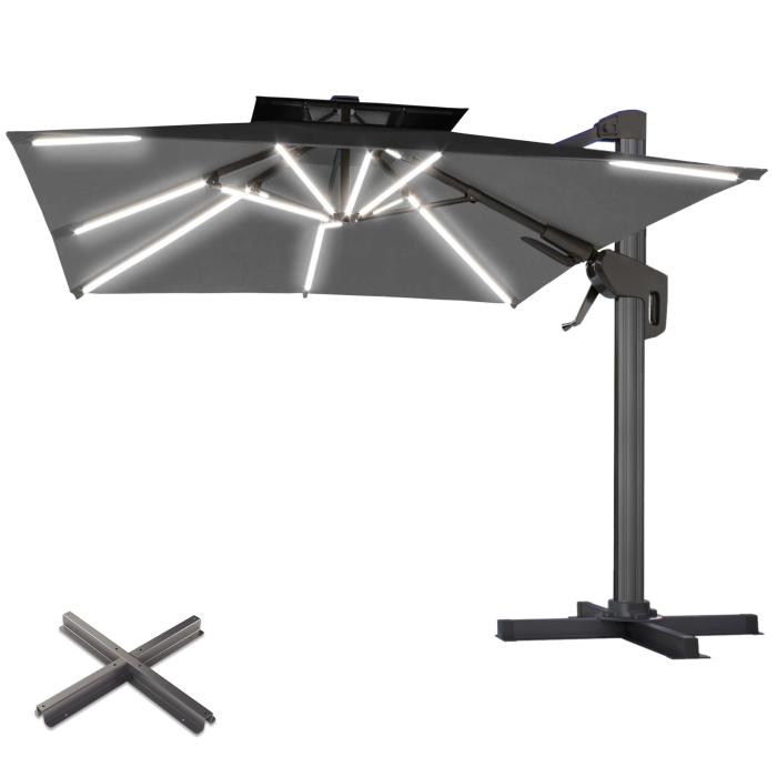 SUN PIETRO | Parasoll | Kvadratisk | B:D 300 x 300 cm | Svart | LED | +Stativ