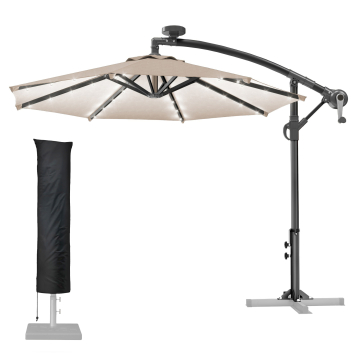 SUN LUCA | Ombrellone | Rotondo | Ø 300 cm | Taupe | LED | +copertura protettiva