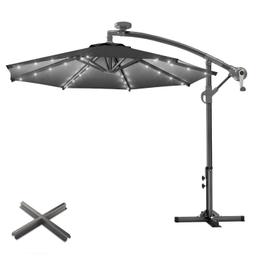 SUN LUCA | Parasol | Rond | Ø 300 cm | Noir | LED | +Supports