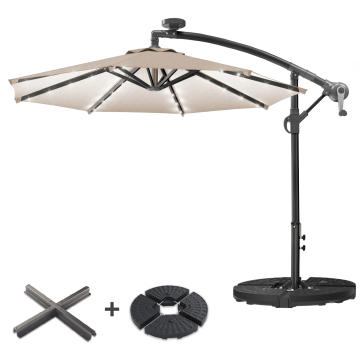 SUN LUCA | Parasol | Rond | Ø 300 cm | Taupe | LED | +Supports