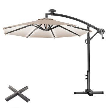 SUN LUCA | Parasol | Rond | Ø 300 cm | Taupe | LED | +Supports