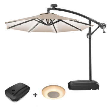 SUN LUCA | Parasoll | Rundt | Ø 300 cm | Taupe | LED | +Stativ og spilledåse