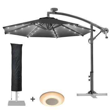 SUN LUCA | Sonnenschirm | Rund | Ø 300 cm | Schwarz | LED | +Musikbox & Hülle