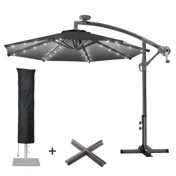SUN LUCA | Sonnenschirm | Rund | Ø 300 cm | Schwarz | LED | +Ständer & Hülle
