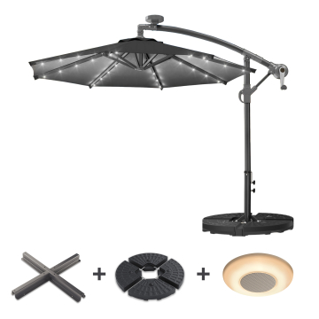 SUN LUCA | Sonnenschirm | Rund | Ø 300 cm | Schwarz | LED | +Ständer & Musikbox