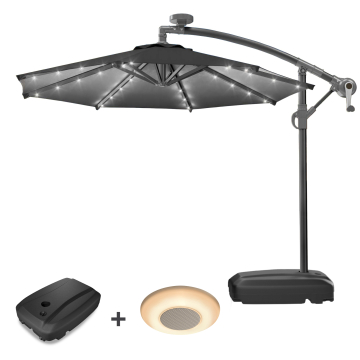 SUN LUCA | Sonnenschirm | Rund | Ø 300 cm | Schwarz | LED | +Ständer & Musikbox
