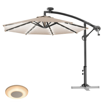 SUN LUCA | Sonnenschirm | Rund | Ø 300 cm | Taupe | LED | +Musikbox