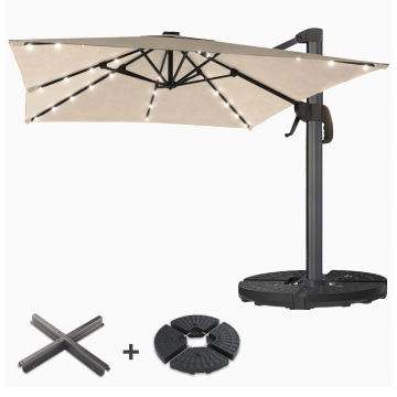 SUN LUIS | Ombrellone | Quadrato | B:T 300 x 300 cm | Taupe | LED | +Supporto
