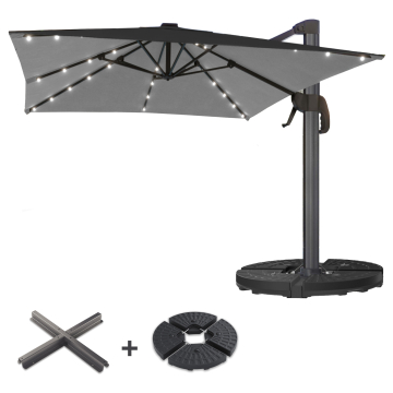 SUN LUIS | Parasol | Carré | L:P 300 x 300 cm | Noir | LED | +Supports