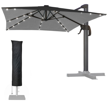 SUN LUIS | Parasol | Quadratisch | B:T 300 x 300 cm | Sort | LED | +Parasolbetræk