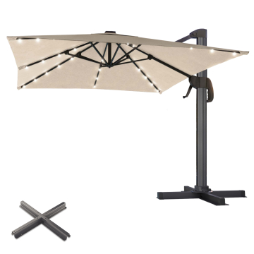 SUN LUIS | Parasol | Vierkant | B:T 300 x 300 cm | Taupe | LED | +Stand