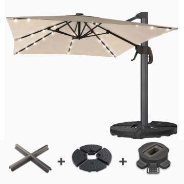 SUN LUIS | Parasol | Vierkant | B:T 300 x 300 cm | Taupe | LED | +Stand & Draaivoet