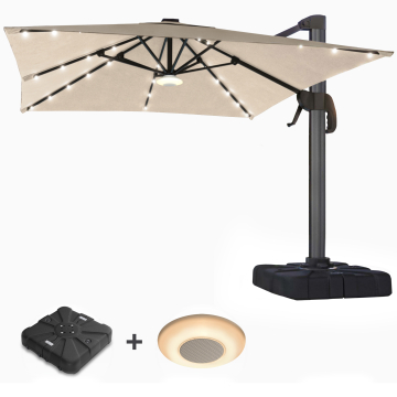 SUN LUIS | Parasol | Vierkant | B:T 300 x 300 cm | Taupe | LED | +Stand & Muziekdoos