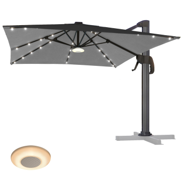 SUN LUIS | Parasoll | Kvadratisk | B:D 300 x 300 cm | Svart | LED | +Spilledåse