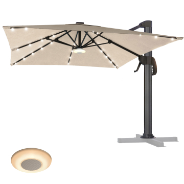 SUN LUIS | Parasoll | Kvadratisk | B:D 300 x 300 cm | Taupe | LED | +Spilledåse