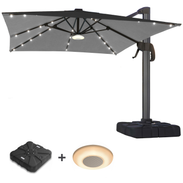 SUN LUIS | Päivänvarjo | Quadratisch | B:T 300 x 300 cm | Schwarz | LED | +Ständer & Musikbox