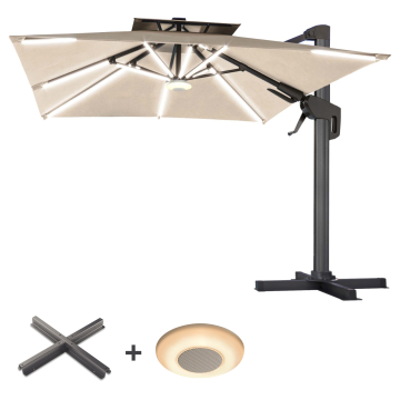 SUN PIETRO | Ombrellone | Quadrato | B:T 300 x 300 cm | Taupe | LED | +Supporto & carillon