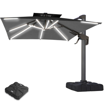 SUN PIETRO | Parasol | Carré | L:P 300 x 300 cm | Noir | LED | +Supports
