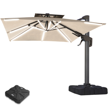 SUN PIETRO | Parasol | Carré | L:P 300 x 300 cm | Taupe | LED | +Supports