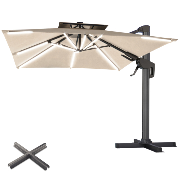 SUN PIETRO | Parasol | Carré | L:P 300 x 300 cm | Taupe | LED | +Supports