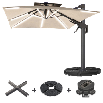 SUN PIETRO | Parasol | Vierkant | B:T 300 x 300 cm | Taupe | LED | +Stand & Draaivoet