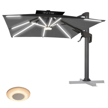 SUN PIETRO | Parasol | Vierkant | B:T 300 x 300 cm | Zwart | LED | +Muziekdoos