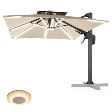 SUN PIETRO | Sonnenschirm | Quadratisch | B:T 300 x 300 cm | Taupe | LED | +Musikbox