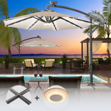 SUN LUCA | Parasol | Rund | Ø 300 cm | Taupe | LED | +Stand & Muziekdoos