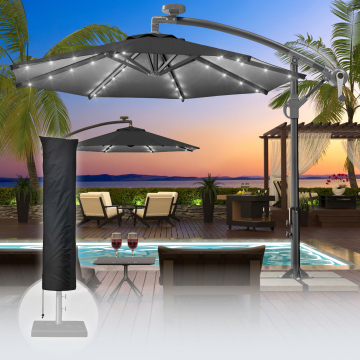 SUN LUCA | Parasol | Rund | Ø 300 cm | Zwart | LED | +Parasolhoes