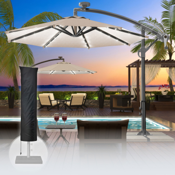 SUN LUCA | Parasol | Rund | Ø 300 cm | Taupe | LED | +Parasolhoes