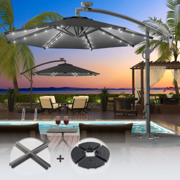 SUN LUCA | Parasol | Rund | Ø 300 cm | Zwart | LED | +Stand
