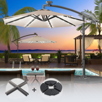 SUN LUCA | Parasol | Rund | Ø 300 cm | Taupe | LED | +Stand