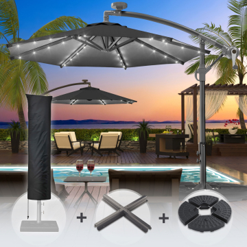 SUN LUCA | Parasol | Rund | Ø 300 cm | Zwart | LED | +Stand & Parasolhoes