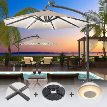SUN LUCA | Parasol | Rund | Ø 300 cm | Taupe | LED | +Stand & Muziekdoos