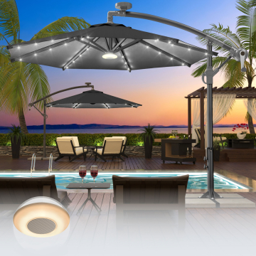 SUN LUCA | Parasol | Rund | Ø 300 cm | Zwart | LED | +Muziekdoos