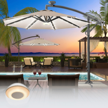 SUN LUCA | Parasol | Rund | Ø 300 cm | Taupe | LED | +Muziekdoos