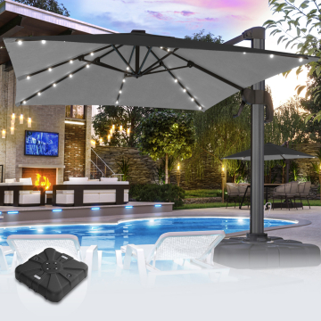 SUN LUIS | Parasol | Vierkant | B:T 300 x 300 cm | Zwart | LED | +Stand