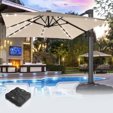 SUN LUIS | Parasol | Vierkant | B:T 300 x 300 cm | Taupe | LED | +Stand