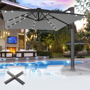SUN LUIS | Parasol | Vierkant | B:T 300 x 300 cm | Zwart | LED | +Stand