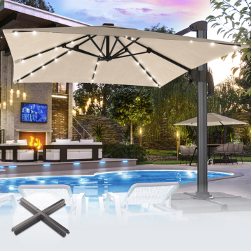 SUN LUIS | Parasol | Vierkant | B:T 300 x 300 cm | Taupe | LED | +Stand
