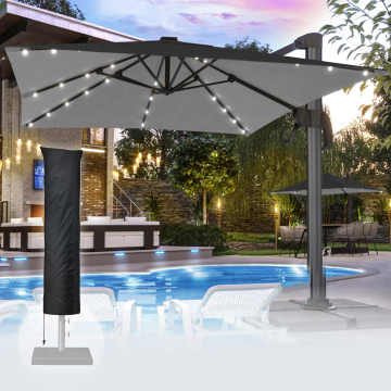 SUN LUIS | Parasol | Vierkant | B:T 300 x 300 cm | Zwart | LED | +Parasolhoes
