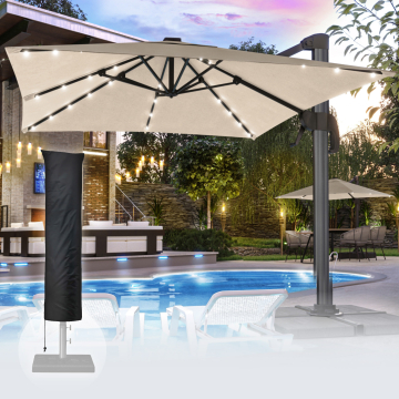 SUN LUIS | Parasol | Vierkant | B:T 300 x 300 cm | Taupe | LED | +Parasolhoes