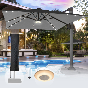 SUN LUIS | Parasol | Vierkant | B:T 300 x 300 cm | Zwart | LED | +Muziekdoos & Parasolhoes